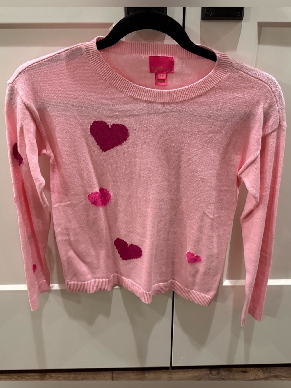 Vineyard Vines Pink Heart-Print Crewneck Sweater, Sz 8-10